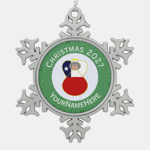 Personalisierte Chile Abuela Engel Weihnachtsflagg Schneeflocken Zinn-Ornament