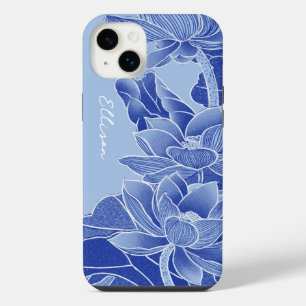 Personalisierte Chinoiserie Chic Blaue Lotus Manda iPhone 14 Plus Hülle