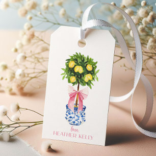 Personalisierte Chinoiserie Lemon Topiary Pink Bow Geschenkanhänger