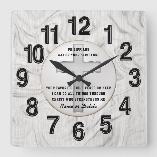 Personalisierte Christliche Ermutigungsgeschenke f Quadratische Wanduhr (Vorderseite)