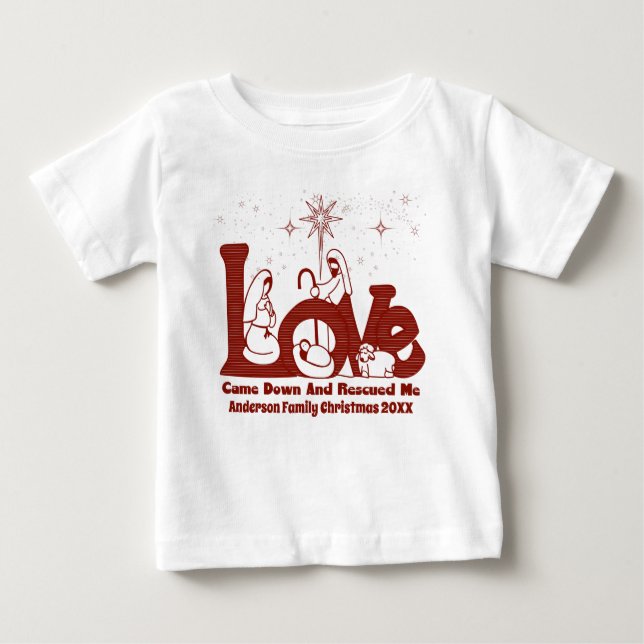 Personalisierte Christliche Weihnachtskrippe Baby T-shirt (Vorderseite)