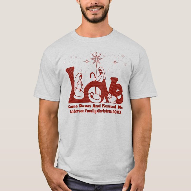 Personalisierte Christliche Weihnachtskrippe T-Shirt (Vorderseite)