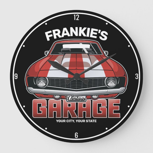 Personalisierte Classic American Muscle Car Garage Große Wanduhr (Vorderseite)