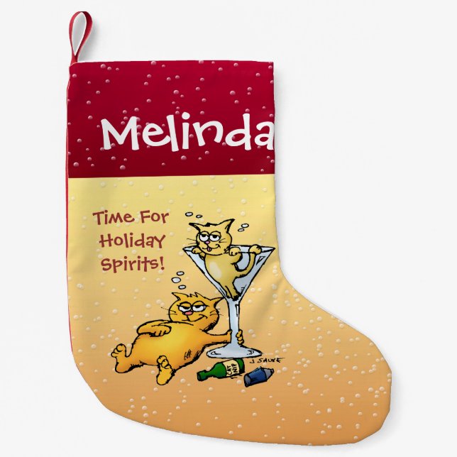 Personalisierte Cocktails und Kittens Holiday Spir Kleiner Weihnachtsstrumpf (Vorderseite)