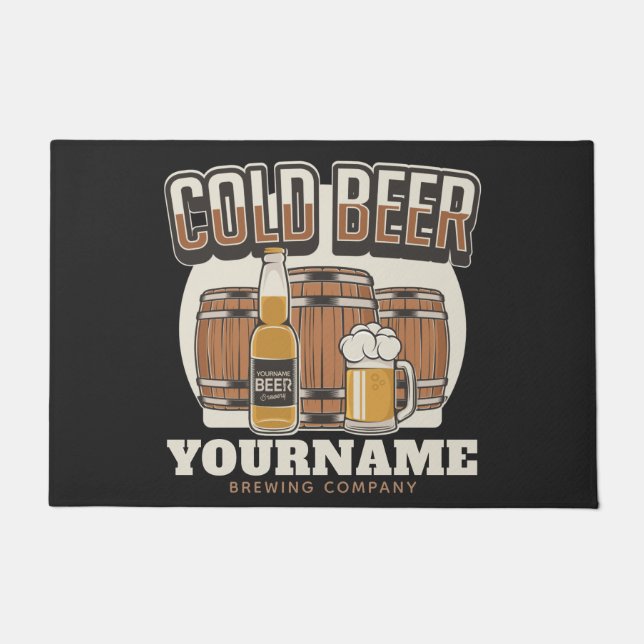 Personalisierte Cold Beer Oak Barrel Brauerei Fußmatte (Vorderseite)