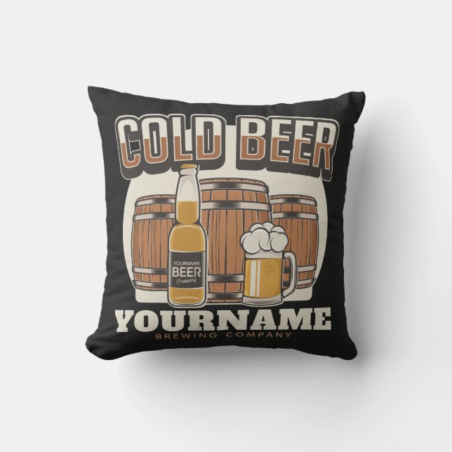 Personalisierte Cold Beer Oak Barrel Brauerei Kissen (Vorderseite)