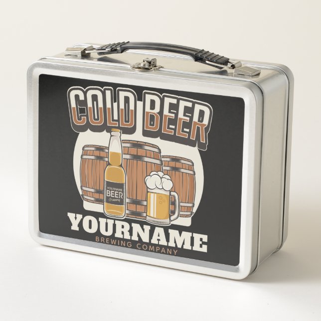Personalisierte Cold Beer Oak Barrel Brauerei Metall Brotdose (Vorderseite)