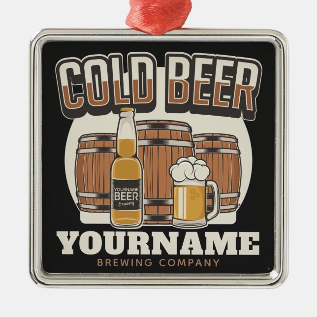 Personalisierte Cold Beer Oak Barrel Brauerei Ornament Aus Metall (Vorne)