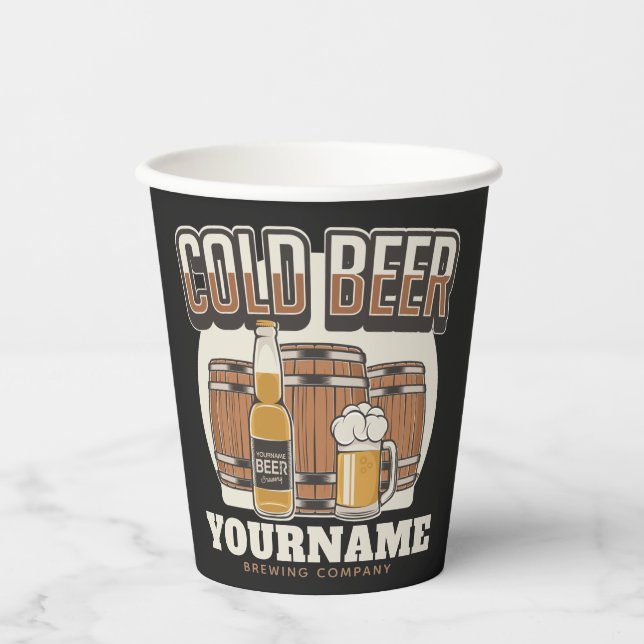 Personalisierte Cold Beer Oak Barrel Brauerei Pappbecher (Vorderseite)