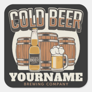Personalisierte Cold Beer Oak Barrel Brauerei Quadratischer Aufkleber