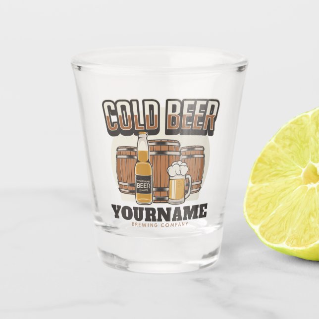 Personalisierte Cold Beer Oak Barrel Brauerei Schnapsglas (Vorderseite)