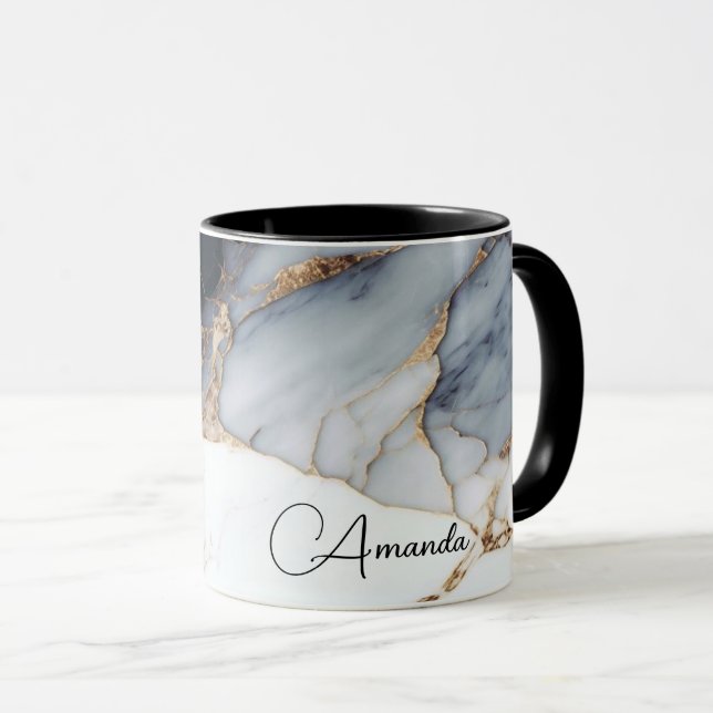 Personalisierte Combo-Tasse: Schwarz, Weiß und Gol Tasse (VorderseiteRechts)