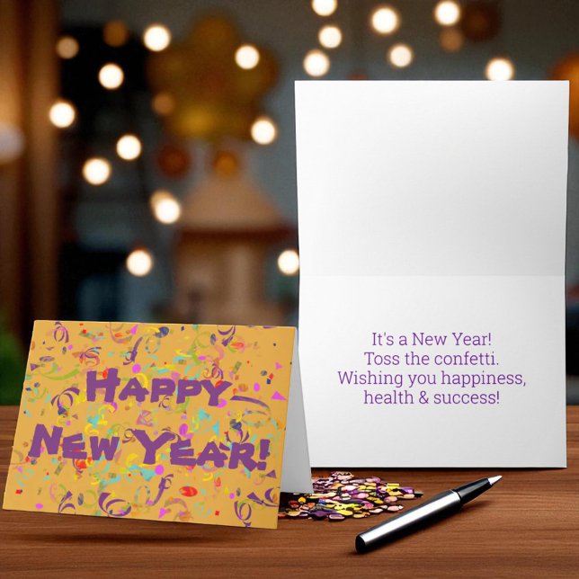 Personalisierte Confetti Feierlichkeiten Feiertagskarte (confetti cover folding greeting card template text front and inside)