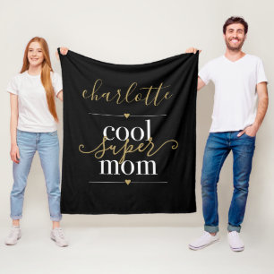 Personalisierte Cool Super Mama Schwarz und Gold Fleecedecke