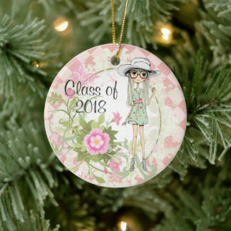 Personalisierte Coole Girl and Pink Blume Abschlus Keramikornament