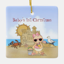 Personalisierte Coole Girl Beach Baby's 1. Weihnac Keramikornament