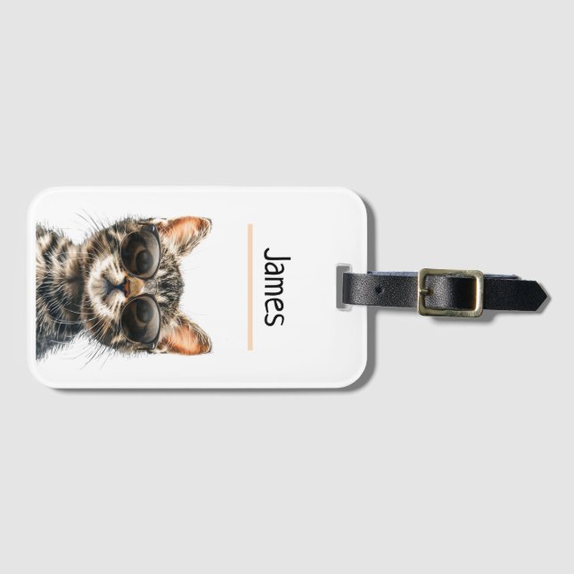 Personalisierte coole Katze Gepäckanhänger (Vorderseite (Horizontal))