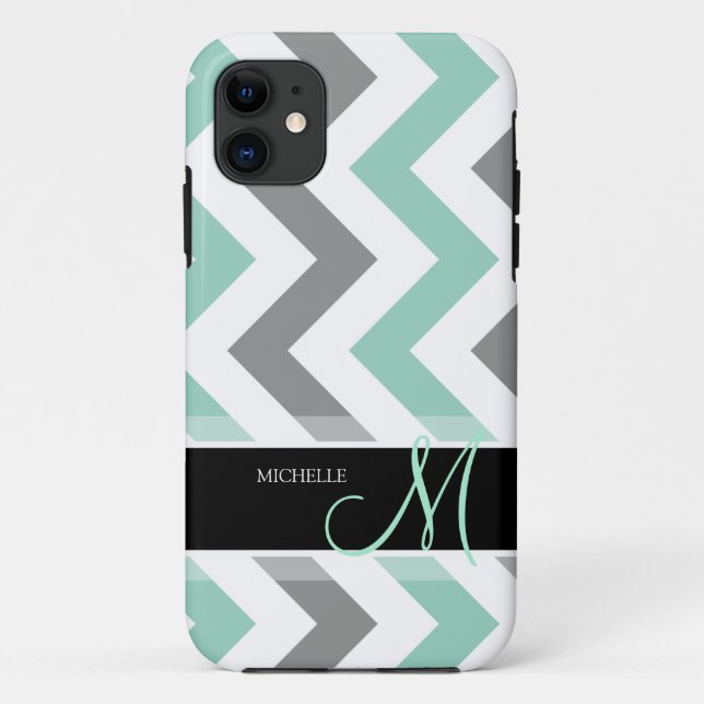 Personalisierte coole Minze und graues Zickzack Case-Mate iPhone Hülle (Rückseite)