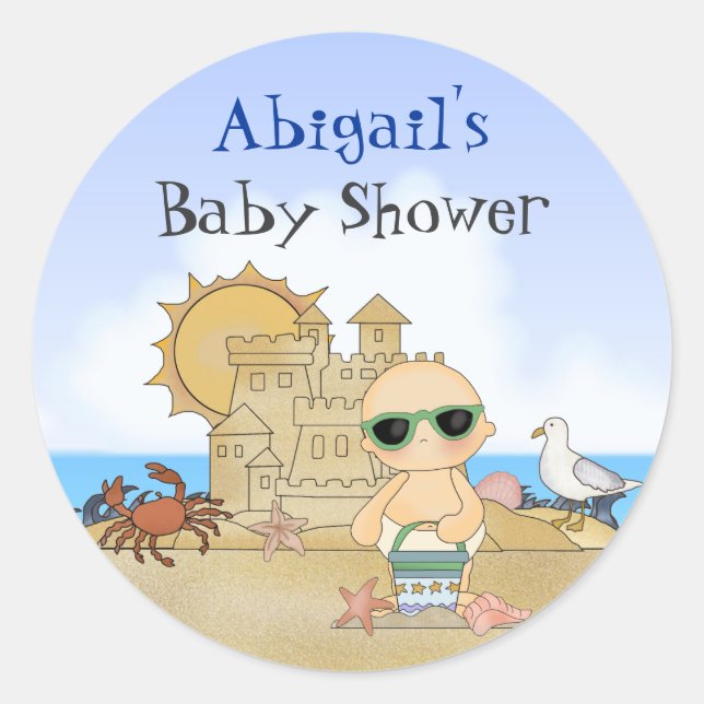 Personalisierte Coole Niedlich Beach Baby Boys Bab Runder Aufkleber (Vorderseite)