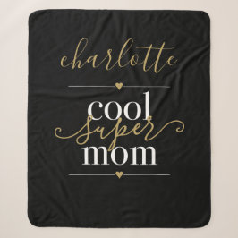 Personalisierte Coole Super Mama Schwarz und Gold Sherpadecke