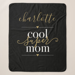Personalisierte Coole Super Mama Schwarz und Gold Sherpadecke