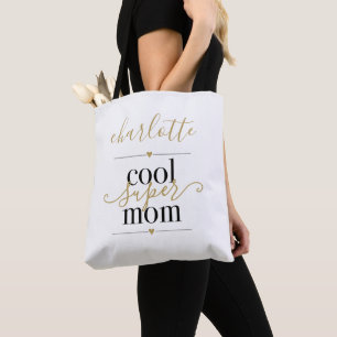 Personalisierte Coole Super Mama Schwarz und Gold Tasche