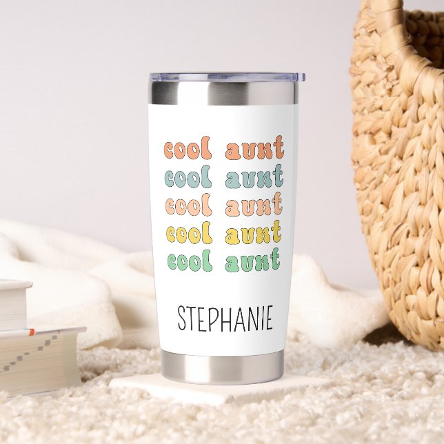 Personalisierte Coole Tante Moderne Retro Tante Thermobecher (Wohnzimmer)
