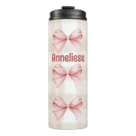 Personalisierte Coquette Bows mit Beige Gingham Thermosbecher