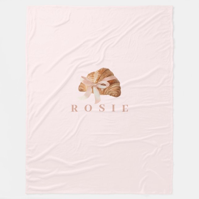 Personalisierte Coquette Croissant Pink Ribbon Fleecedecke (Vorderseite)