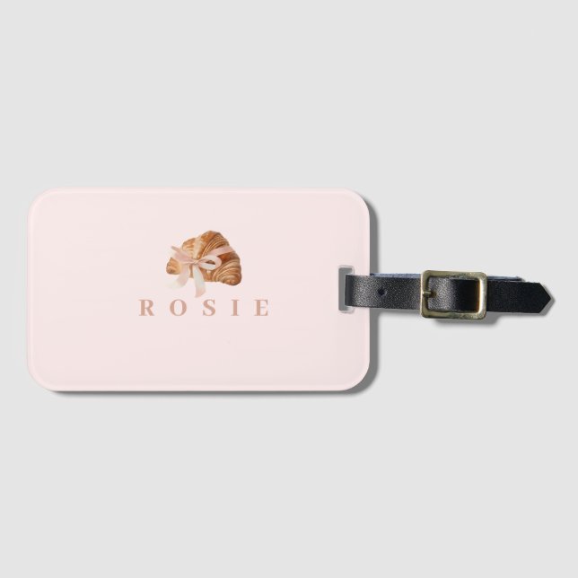 Personalisierte Coquette Croissant Pink Ribbon Gepäckanhänger (Vorderseite (Horizontal))