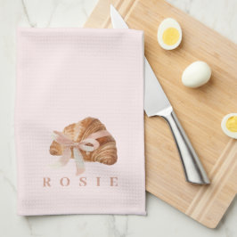 Personalisierte Coquette Croissant Pink Ribbon Geschirrtuch