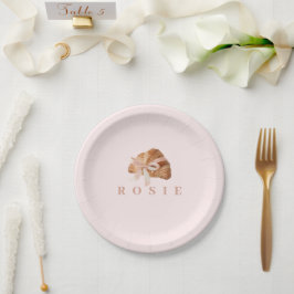 Personalisierte Coquette Croissant Pink Ribbon Pappteller