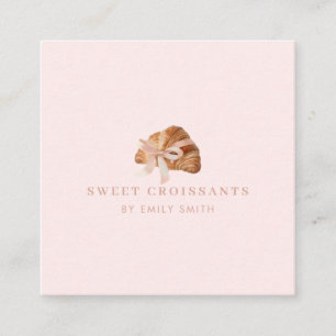 Personalisierte Coquette Croissant Pink Ribbon Quadratische Visitenkarte