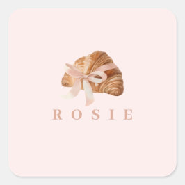 Personalisierte Coquette Croissant Pink Ribbon Quadratischer Aufkleber