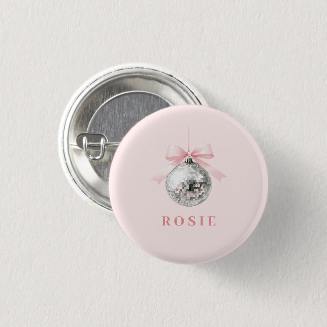 Personalisierte Coquette Diskothek Ball Rosa Band Button (Vorne & Hinten)