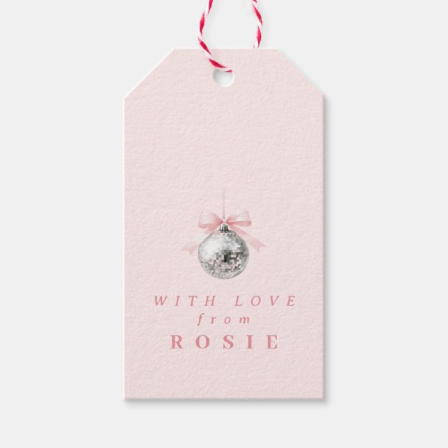 Personalisierte Coquette Diskothek Ball Rosa Band Geschenkanhänger (Vorderseite)