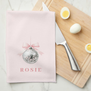 Personalisierte Coquette Diskothek Ball Rosa Band Geschirrtuch