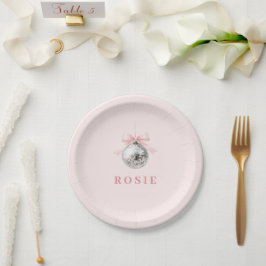Personalisierte Coquette Diskothek Ball Rosa Band Pappteller