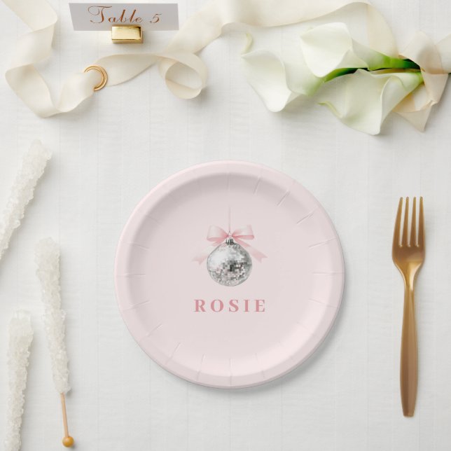 Personalisierte Coquette Diskothek Ball Rosa Band Pappteller (Hochzeit)