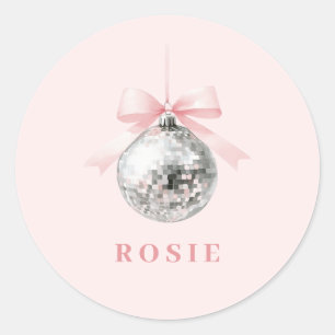 Personalisierte Coquette Diskothek Ball Rosa Band Runder Aufkleber