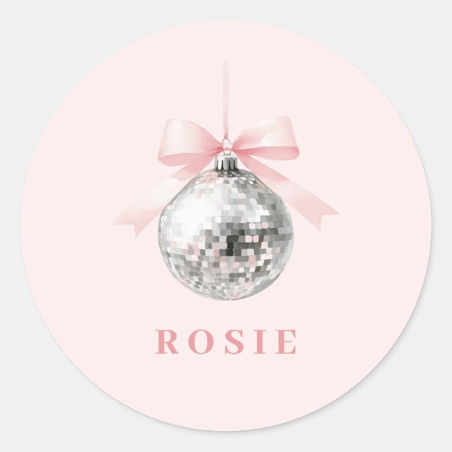 Personalisierte Coquette Diskothek Ball Rosa Band Runder Aufkleber (Vorderseite)