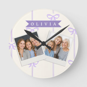 Personalisierte Coquette-Schleifen-Name Mädchenhaf Runde Wanduhr