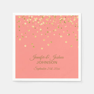 Personalisierte CORAL Peach Gold Confetti Hochzeit Serviette