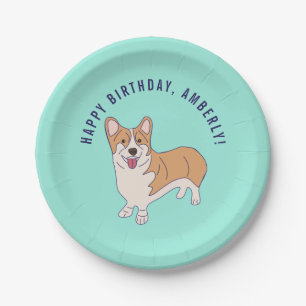 Personalisierte Corgi Dog Mint Grüne Geburtstagspa Pappteller