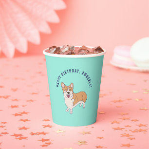 Personalisierte Corgi Dog Minze Grüne Geburtstags Pappbecher