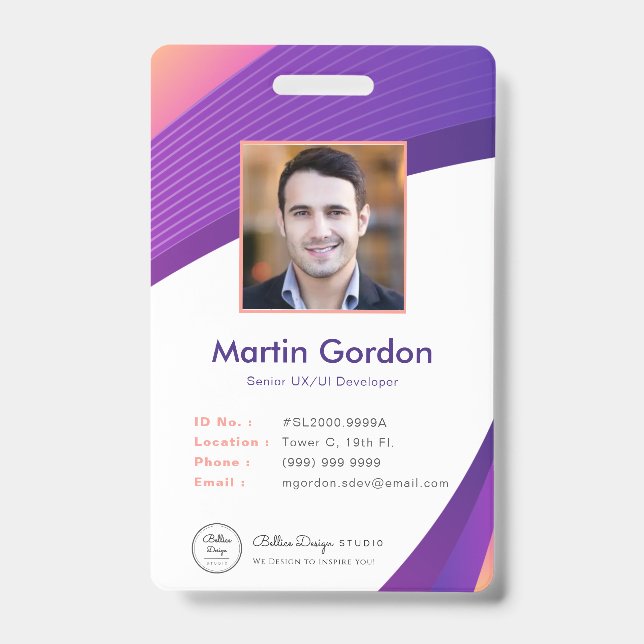 Personalisierte Corporate Modern Violet Mitarbeite Ausweis (Vorderseite)