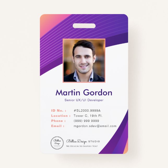 Personalisierte Corporate Modern Violet Mitarbeite Ausweis (Vorderseite)