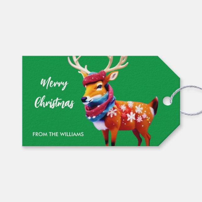 Personalisierte Cosy Christmas Reindeer-Geschenkta Geschenkanhänger (Vorderseite (Horizontal))
