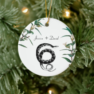 Personalisierte Couple Names Weihnachtsschlange Keramik Ornament