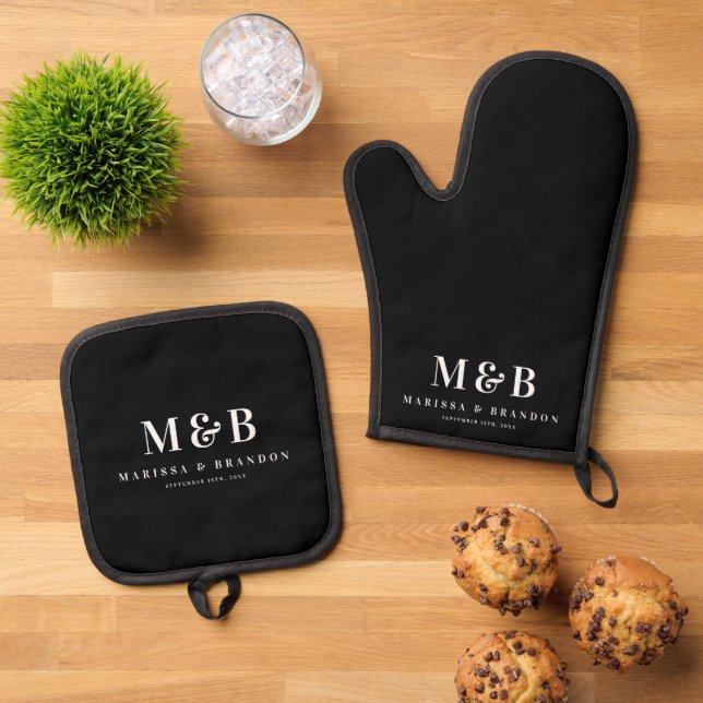 Personalisierte Couple Wedding Monogram Initial Bl Ofenhandschuh & Topflappen-Set (Oben Unten)